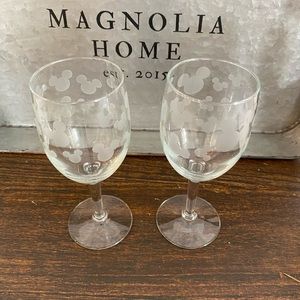 Mickey etched wine glass